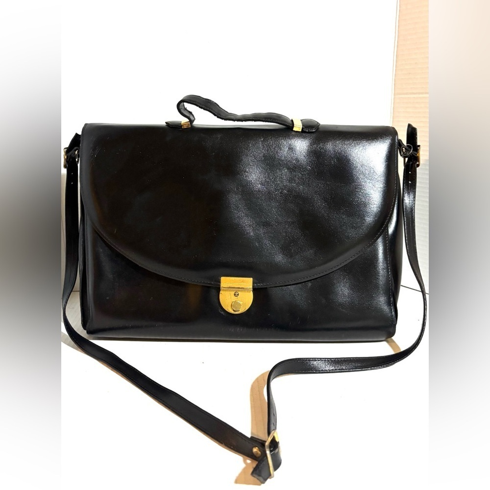 Vintage Black Leather Messenger Bag